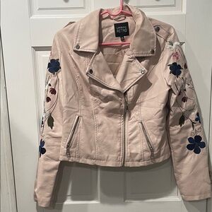 Women's Embroidered Pink Leather Jacket